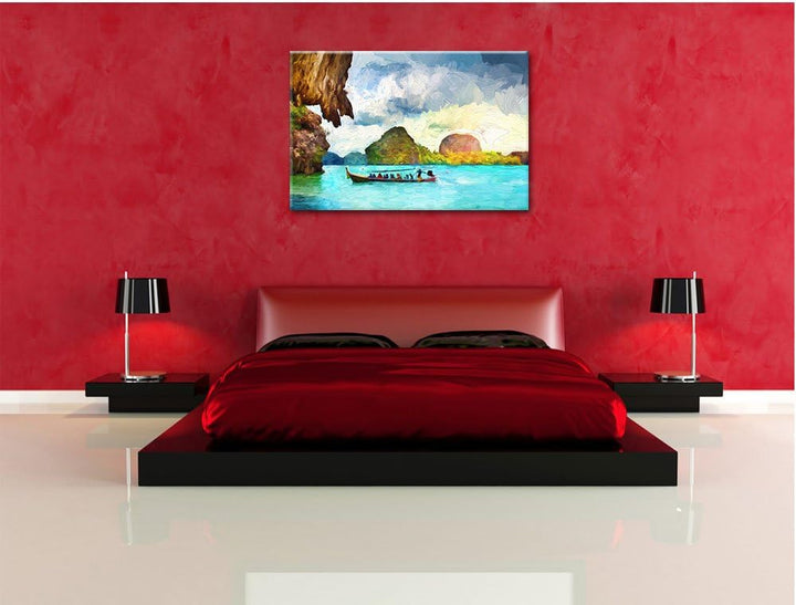 Pixxprint Thailand Phuket Playa Paradisiaca Kunst Pinsel Effekt, Format: 100x70 auf Leinwand, 100x70