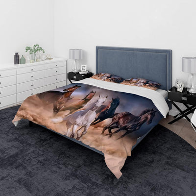 JEFFEL Pferde Bettwäsche Set 135x200 cm, Kinderbettwäsche, Pferde Motiv 3D Tier Motiv, Mikrofaser, S