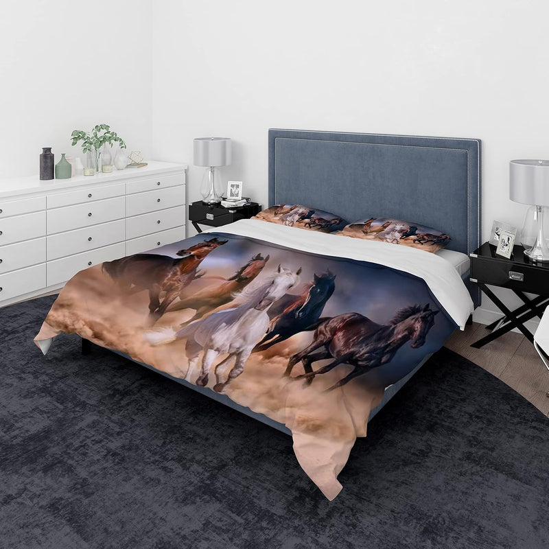 JEFFEL Pferde Bettwäsche Set 135x200 cm, Kinderbettwäsche, Pferde Motiv 3D Tier Motiv, Mikrofaser, S