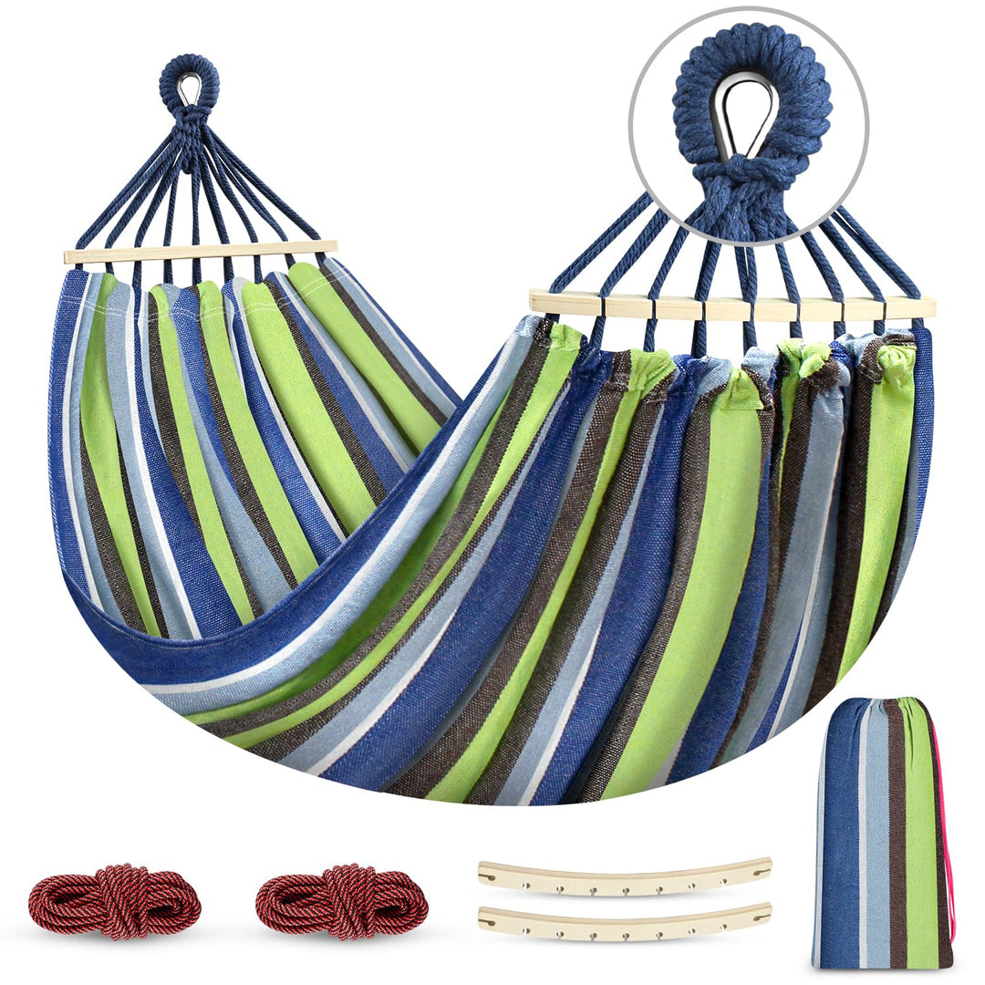 Hängematte Outdoor Camping Hängematte mit gebogener Holzstange, Befestigungsgurte und Tragetasch für