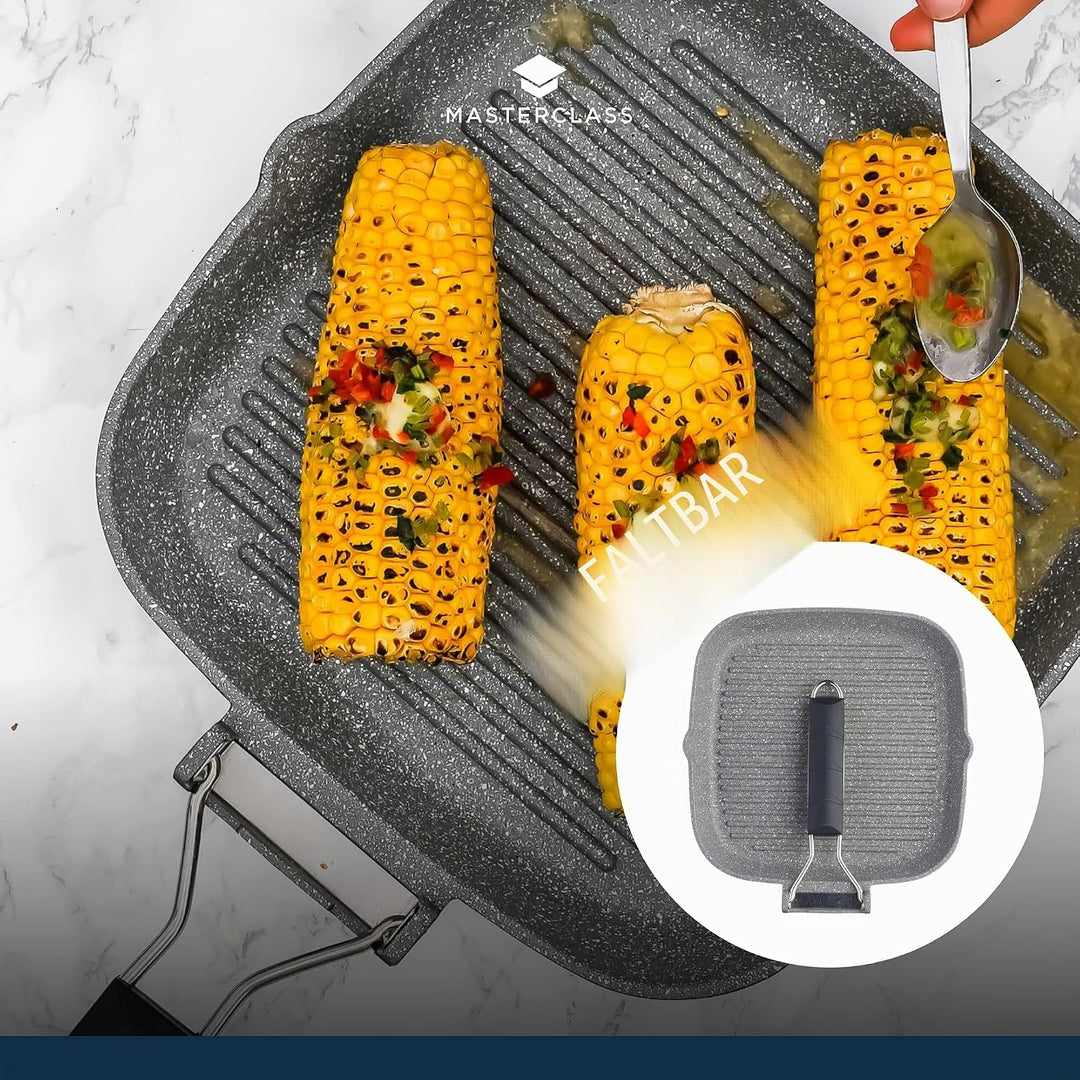 MasterClass Induktionssichere Antihaft-Grillpfanne mit Klappgriff, 20 cm (8"), Schwarz, 20 cm