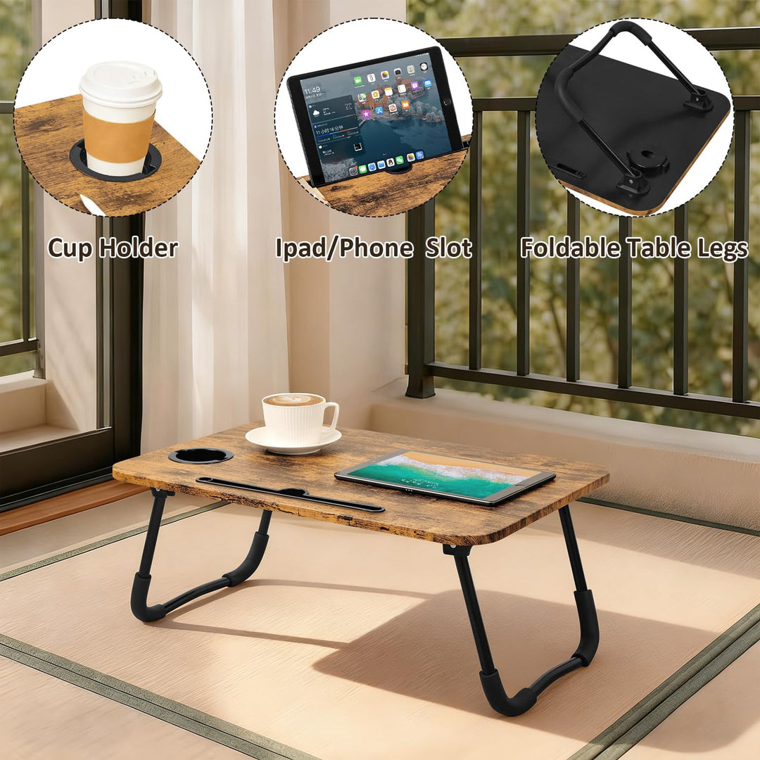 Lap Desk Klappbarer Laptop-Tisch Tragbarer Betttisch mit Halterungen für Tassen und Tablets Kleine p