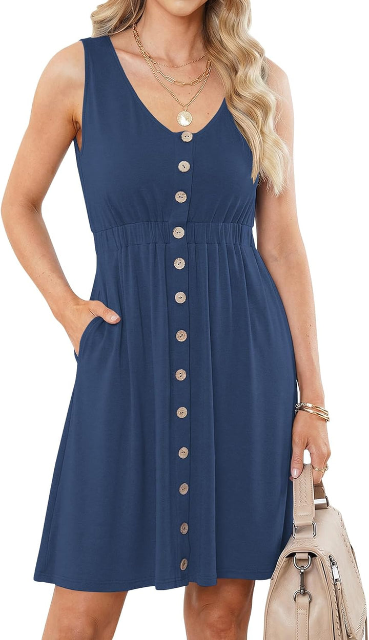 AUSELILY Sommerkleid für Damen S Navy Blau, S Navy Blau