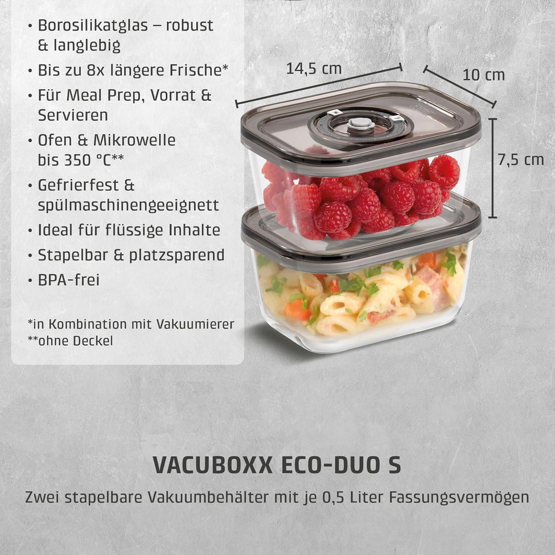 Caso VacuBoxx Eco-Duo S - Vakuum-Frischebehälter / 2 Behälter mit je 500 ml/für druckempfindliche un