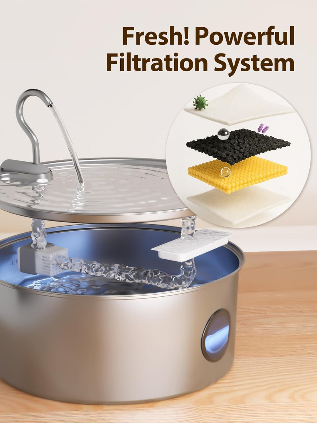 Trinkbrunnen für Hunde, 8L/270 oz Grosse Hundebrunnen/Katzenbrunnen Trinkbrunnen Silver Katzenbrunne