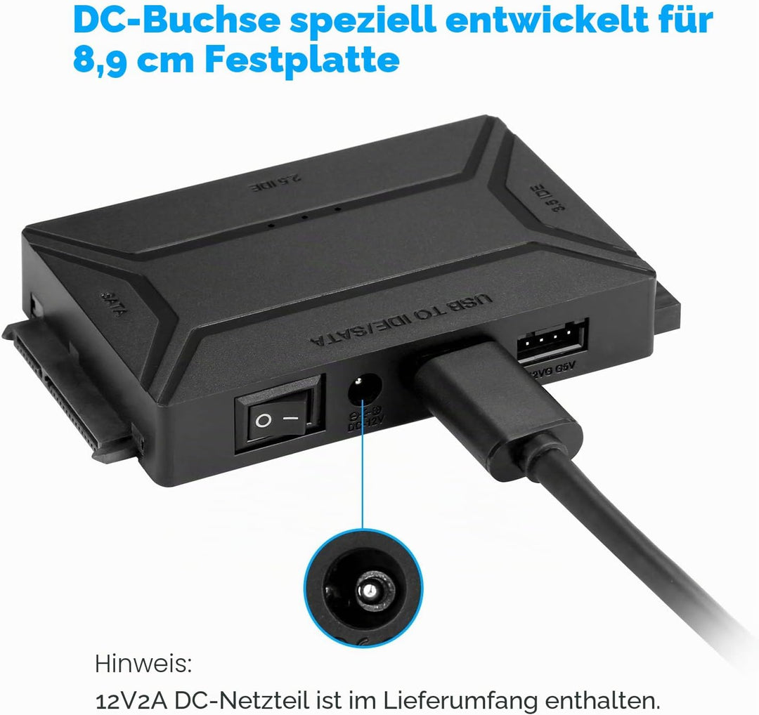 AGPTEK USB 3.0 zu IDE/SATA Konverter, Festplattenadapter mit Power-Schalter für 2.5"/3.5" SATA/IDE/S