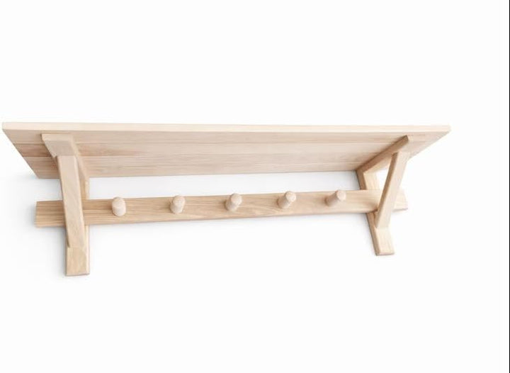 Sauna Wandregal aus Holz 75 cm mit 5 Haken – Badregal mit Ablage für Sauna, Bad & Banja