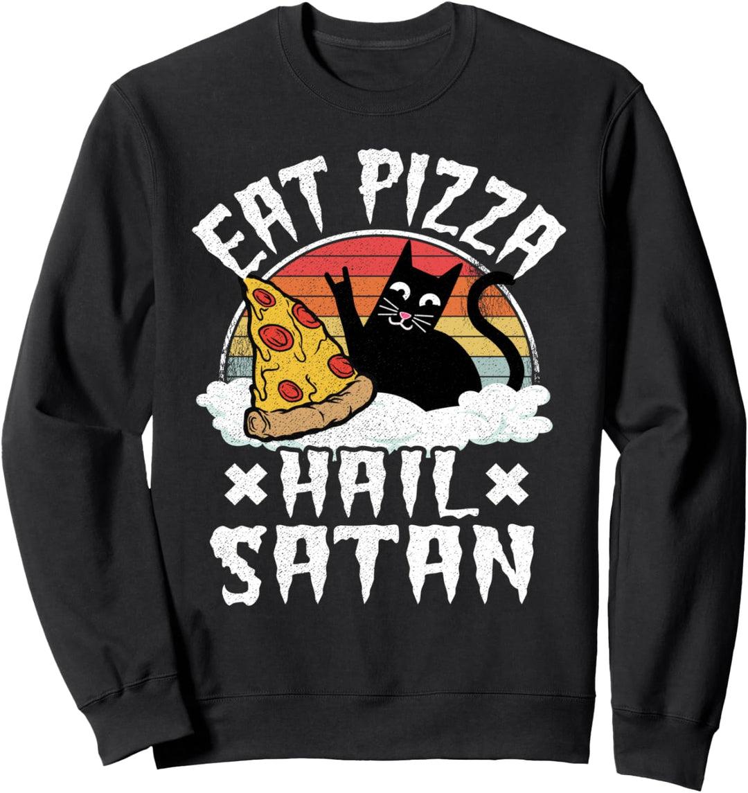 Essen Sie Pizza Hail Satan Cat Kinder Punkrockband Death Metal Sweatshirt