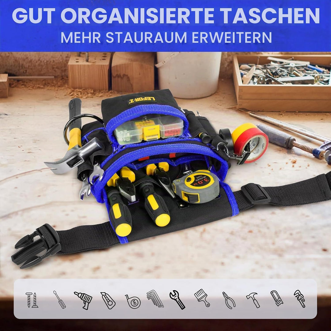 Werkzeuggürtel,Magnetische Werkzeugtasche mit 14 Taschen,Werkzeuggürtel Herren,Abnehmbare und Verste