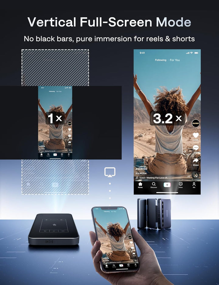 Aurzen Zip Tri-Fold Mini Beamer mit Akku, 4K Unterstützt Smart Beamer Klein Tragbarer Projektor Outd