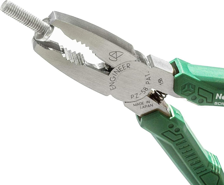 Kombizange mit vertikalen Rillen zum schnellen Lösen beschädigter Schrauben (Grüne Griffe). Japanisc