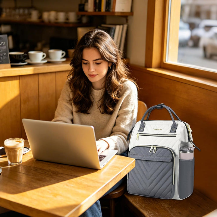 VANKEAN 15.6 Zoll Laptop-Rucksack für Damen – Herren,Beige-Grau | Computer Arbeitstasche, Grosse Kap
