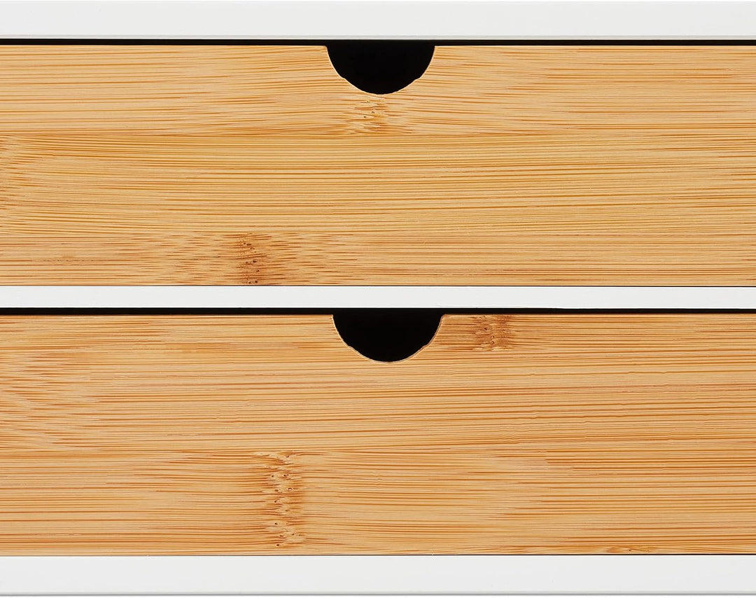 Relaxdays Schubladenbox, Bambus & MDF, Mini Kommode 2 Schubladen, HBT: 14x33x21 cm, Schreibtisch Org