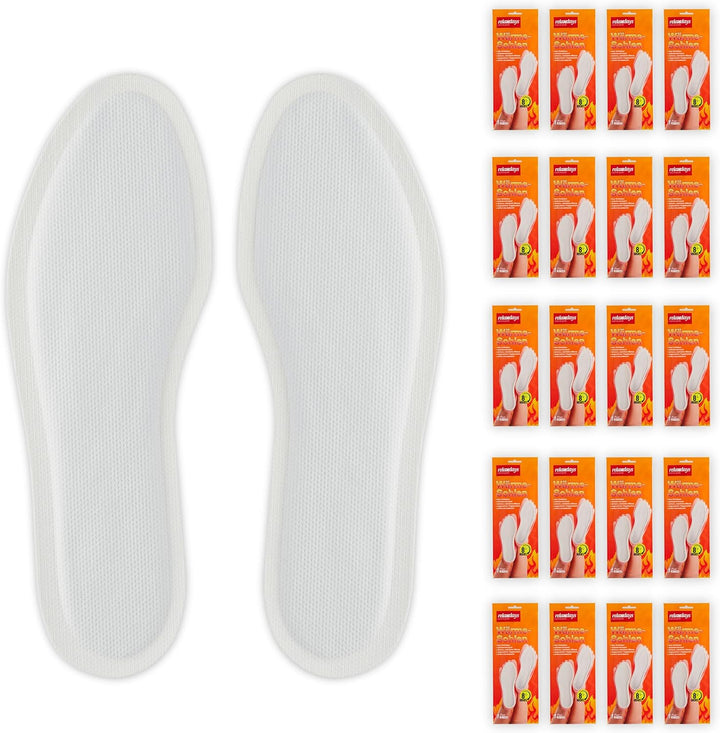 Relaxdays Sohlenwärmer, 20 Paar, Grösse L, Wärmeeinlagen für Schuhe, 8h warme Füsse, luftaktiviert,