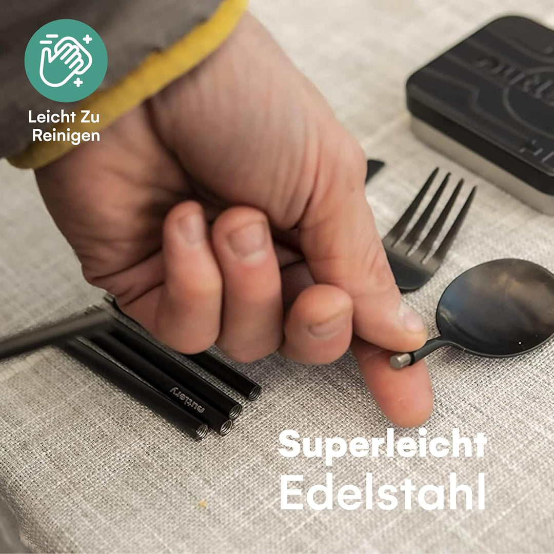 Reisebesteck von Outlery | Camping Besteckset für 1 Person mit Essstäbchen und Etui in Hosentaschenf