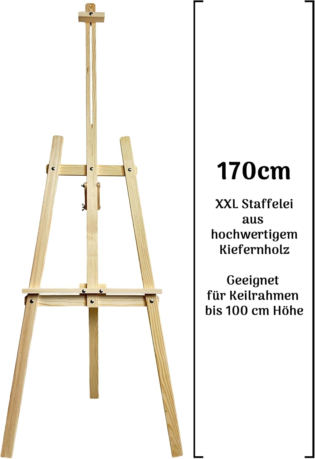 XXL Staffelei Gross 170 cm aus Kiefernholz für Leinwand bis 100 cm. Geeignet für Kinder und Erwachse
