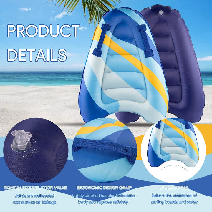 Aufblasbares Bodyboard Tragbares Bodyboard Kinder mit Griffen,Faltbar Schwimmenboard 75 x 65 x 15 cm