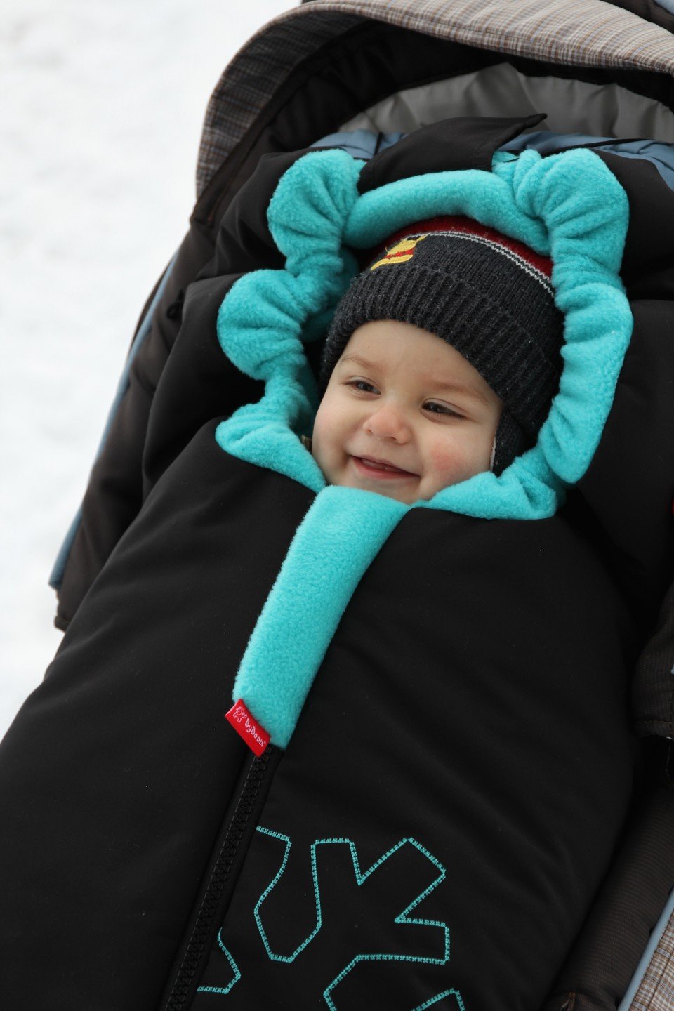 ByBoom - Softshell Winterfusssack Thermo Aktiv für Kinderwagen und Buggy, Farbe:Schwarz/Grau, Schwar