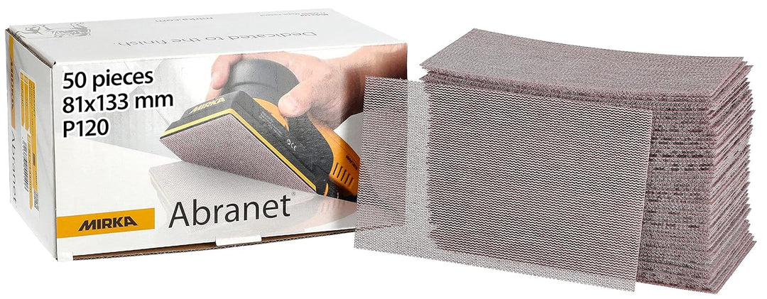 Mirka Abranet Netz-Schleifstreifen 81x133 mm Klett / Korn P120 / 50 Stk / zum Schleifen von Holz, Sp