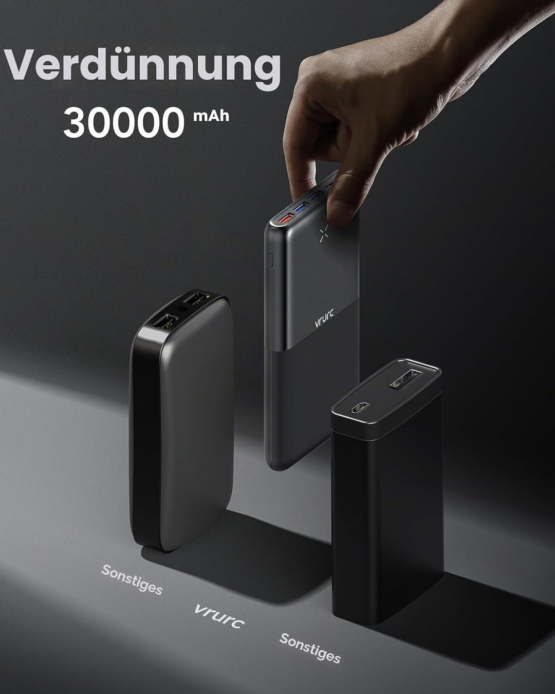 Powerbank 30000 mAh, VRURC 22,5 W Schnellladung tragbares Ladegerät, USB C kompakt Powerbank, PD3.0