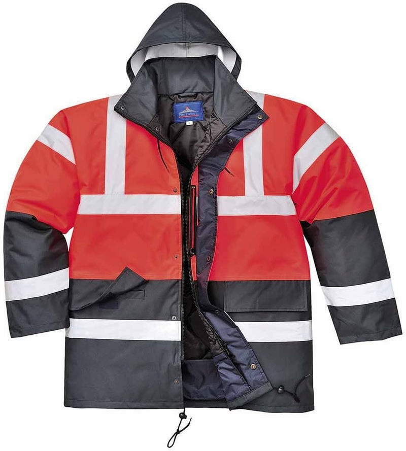 Portwest Warnschutz Kontrast Traffic-Jacke, Grösse: L, Farbe: Rot/Marine, S466RNRL Large gelb, Large