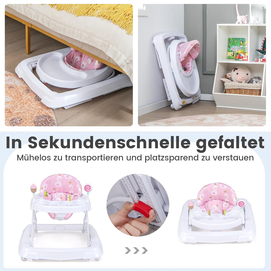 COSTWAY Lauflernhilfe Baby klappbar, Lauflernwagen 3-stufig höhenverstellbar mit Rädern, Spielzugen,