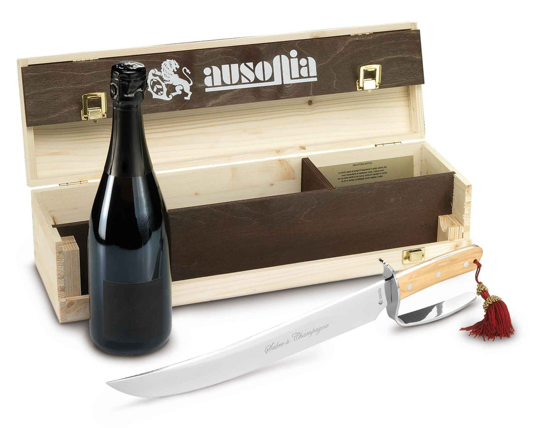 Ausonia - 61355 GESCHENKBOX AUS HOLZ MIT CHAMPAGNER-SÄBEL MIT KLINGE AUS GEHÄRTETEM AISI 420 MA4 EDE