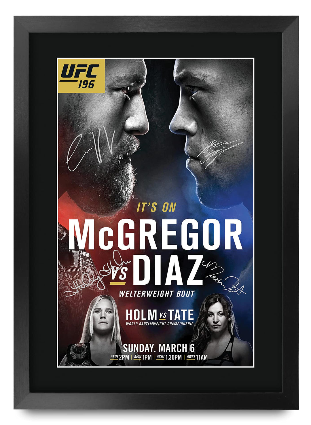HWC Trading A3 FR UFC 196 Programm-Plakat Conor McGregor Nate Diaz Holly Holm Miesha Tate Signed Ges