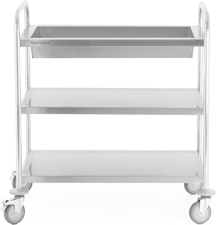 TECHNICA Servierwagen Edelstahl 3 Etagen mit Rollen & Bremse Rundgriff - Tiefe Regale 860x540x940mm