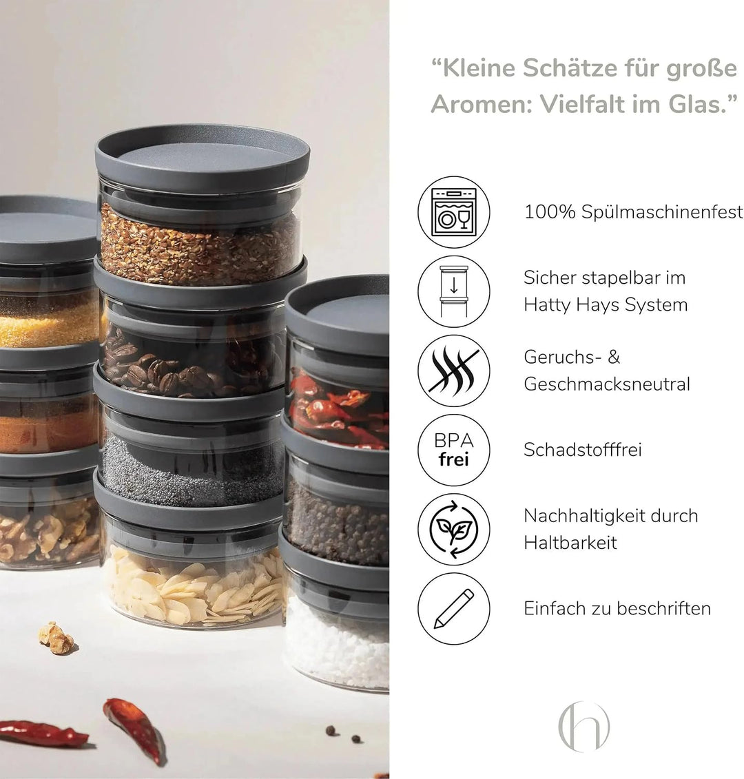 HATTY HAYS Vorratsgläser mit Deckel luftdicht [12x160ml] BPA-FREI | mottensichere Vorratsdosen | Gew