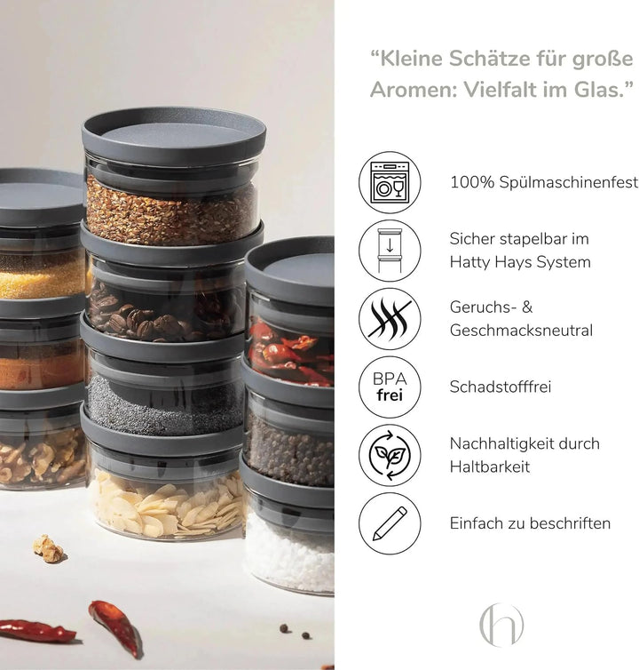 HATTY HAYS Vorratsgläser mit Deckel luftdicht [12x160ml] BPA-FREI | mottensichere Vorratsdosen | Gew