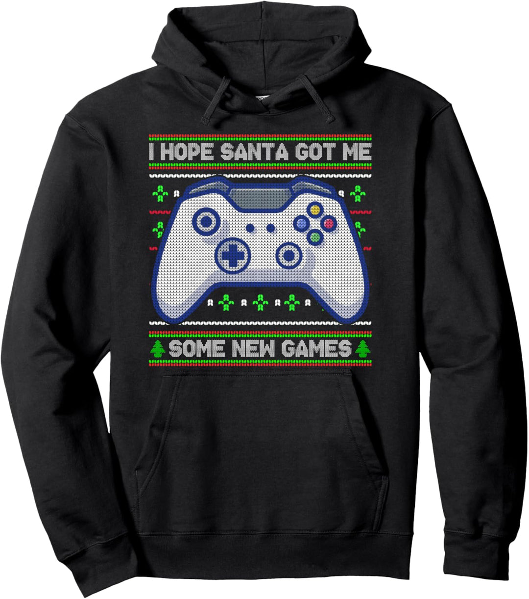 Ich hoffe, der Weihnachtsmann hat mir neue Spiele Christmas Gamer Ugly Sweater Pullover Hoodie