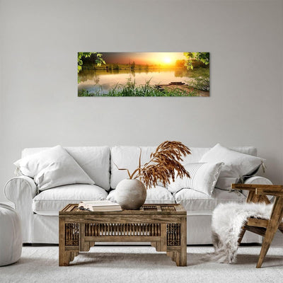 Panorama Bilder auf Leinwand Brücke See Leinwandbild mit Rahmen 90x30cm Wandbilder Dekoration Wohnzi