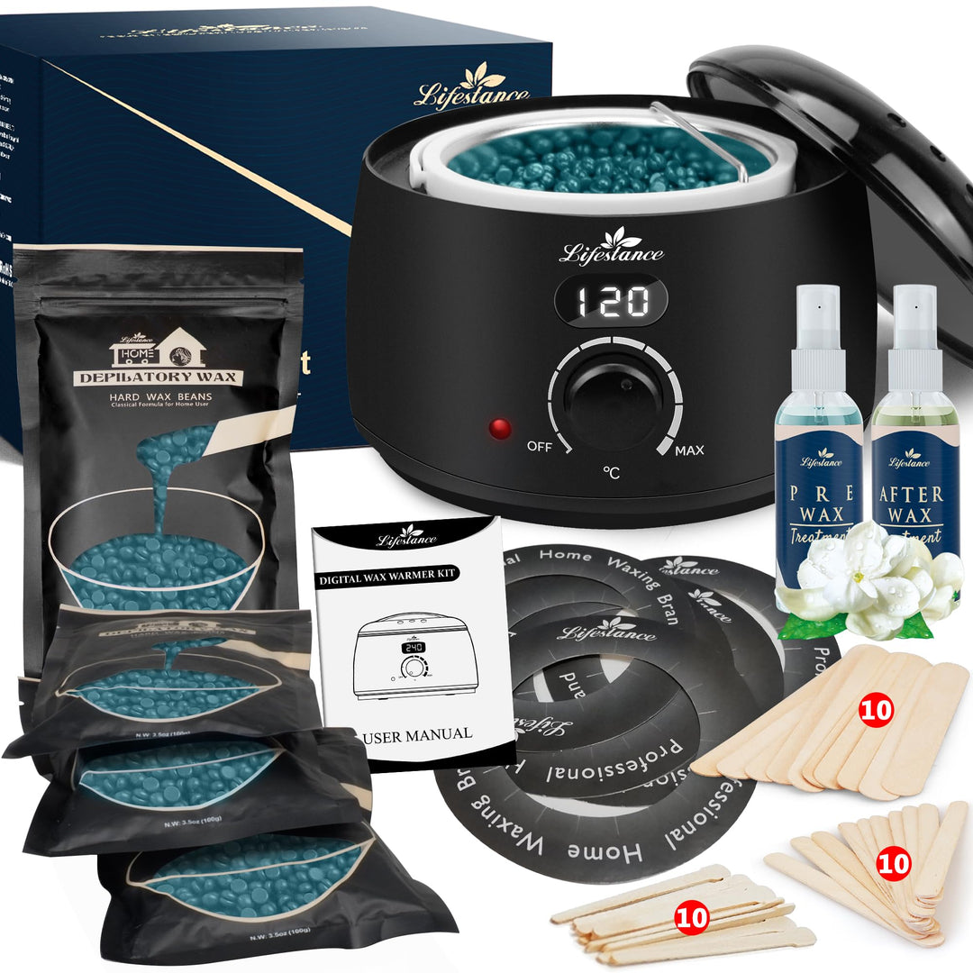 Lifestance Waxing Set Professionell, Wachswärmer Wachs Haarentfernung | 400g Wax, 20 Wachsstäbchen,