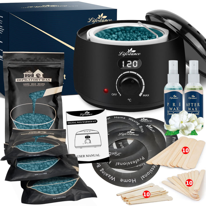 Lifestance Waxing Set Professionell, Wachswärmer Wachs Haarentfernung | 400g Wax, 20 Wachsstäbchen,