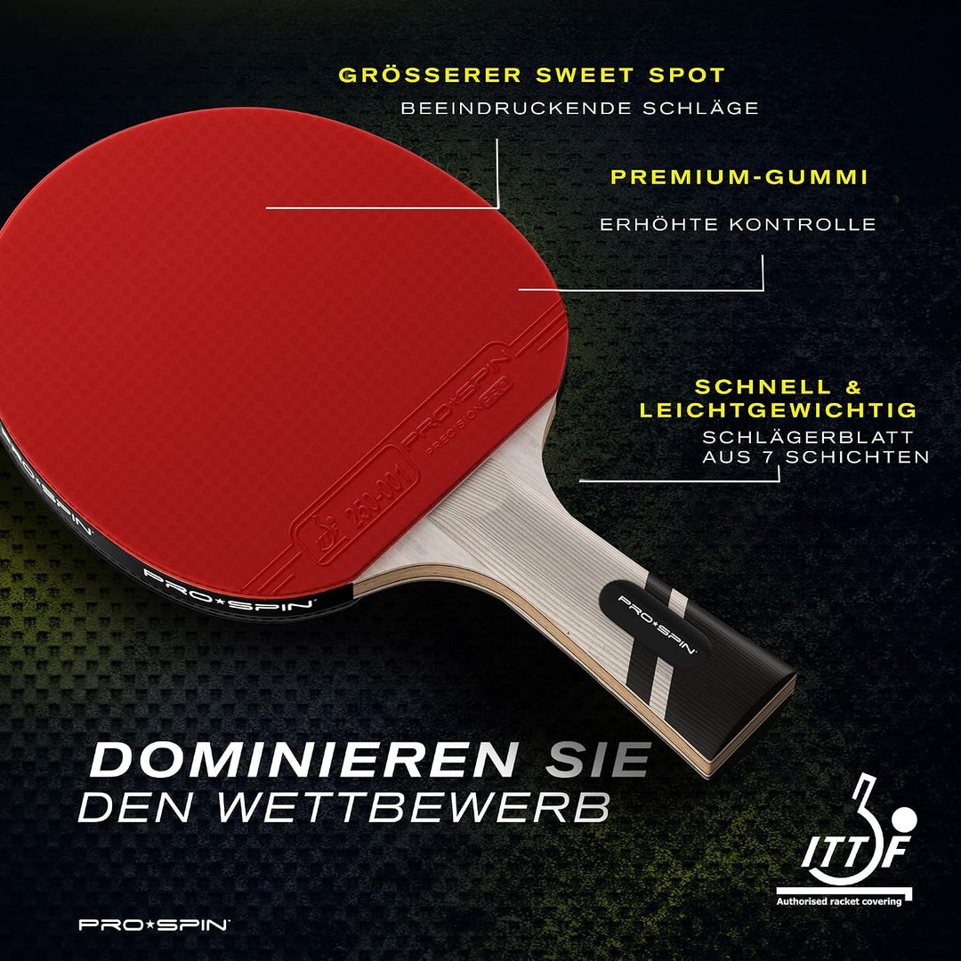 PRO-SPIN Carbon Tischtennisschläger | 7-lagiges Schlägerblatt, Offensiv-Gummi, 2,0-mm-Polster, Hochw