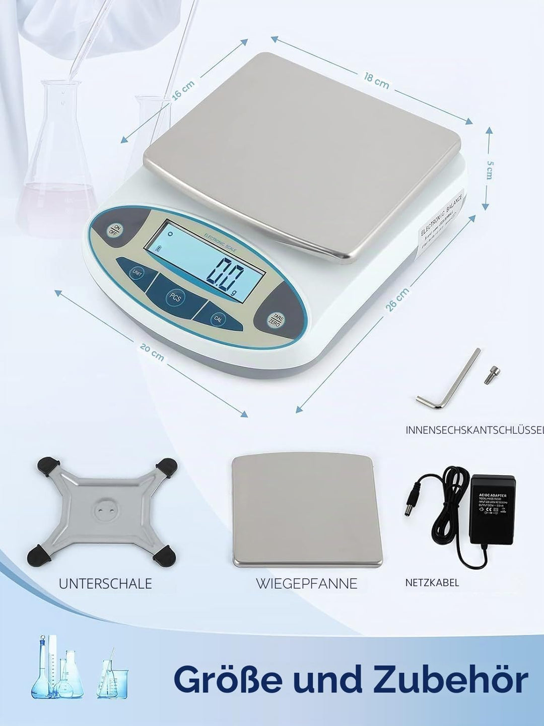 CGOLDENWALL Digitale Laborwaage 5kgx0,1g Elektronische Präzisions-Analysewaage Schmuck Küche Industr