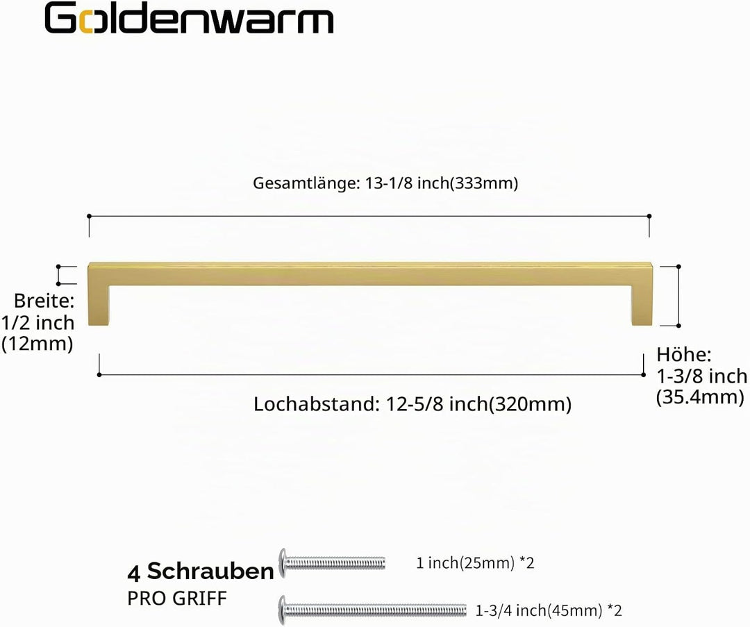 goldenwarm 5 Stück Möbelgriffe Gold Schubladengriffe Gold Küchen Griffe Messing Möbelgriffe Edelstah