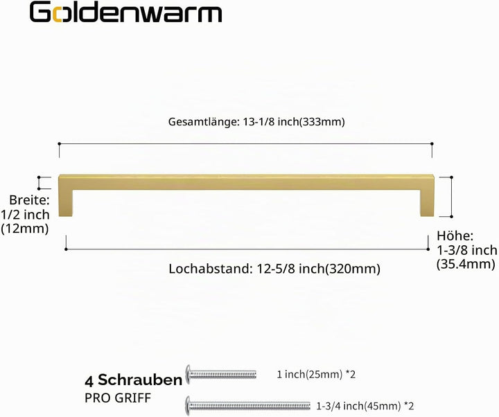 goldenwarm 5 Stück Möbelgriffe Gold Schubladengriffe Gold Küchen Griffe Messing Möbelgriffe Edelstah