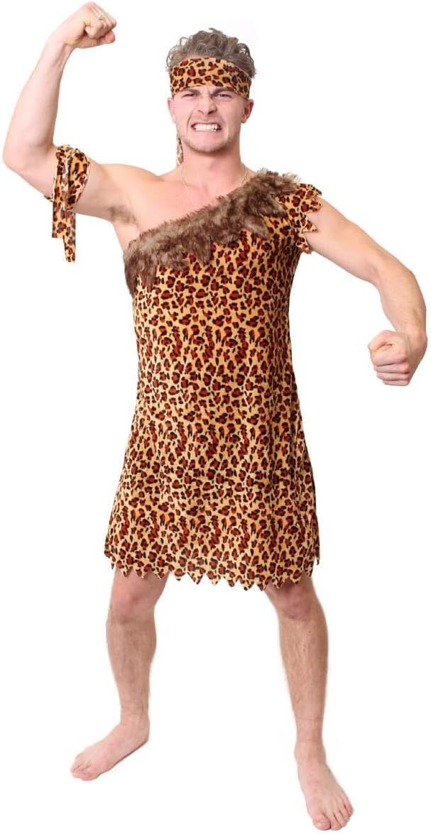 PAARE CAVEMAN & HÖHLENFRAU-KOSTÜM, AUFBLASBAR, CLUB LEOPARD PRINT KLEID, GÜRTEL, HAARREIF, ARMBAND F