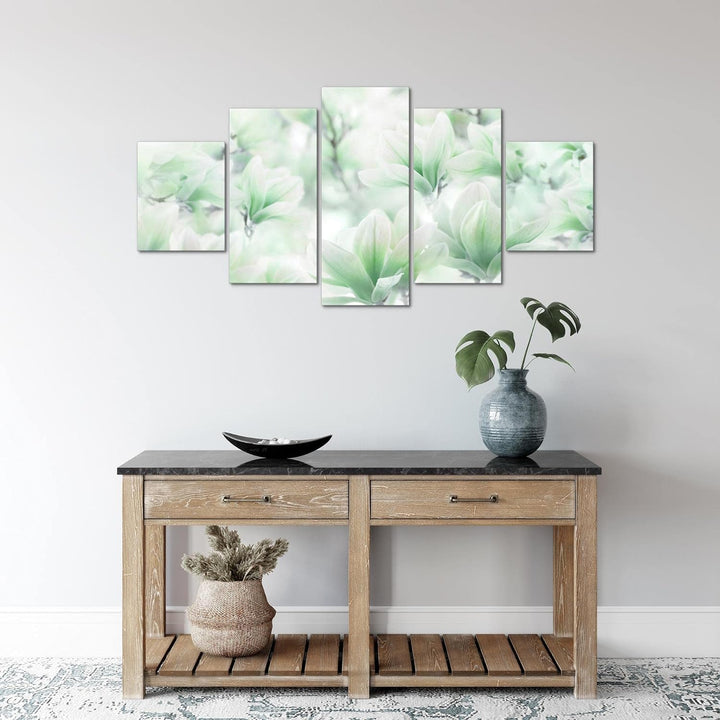Runa Art Wandbilder Blumen Magnolien 5 Teilig Bild auf Vlies Leinwand Deko Wohnzimmer Blumenmotiv Gr