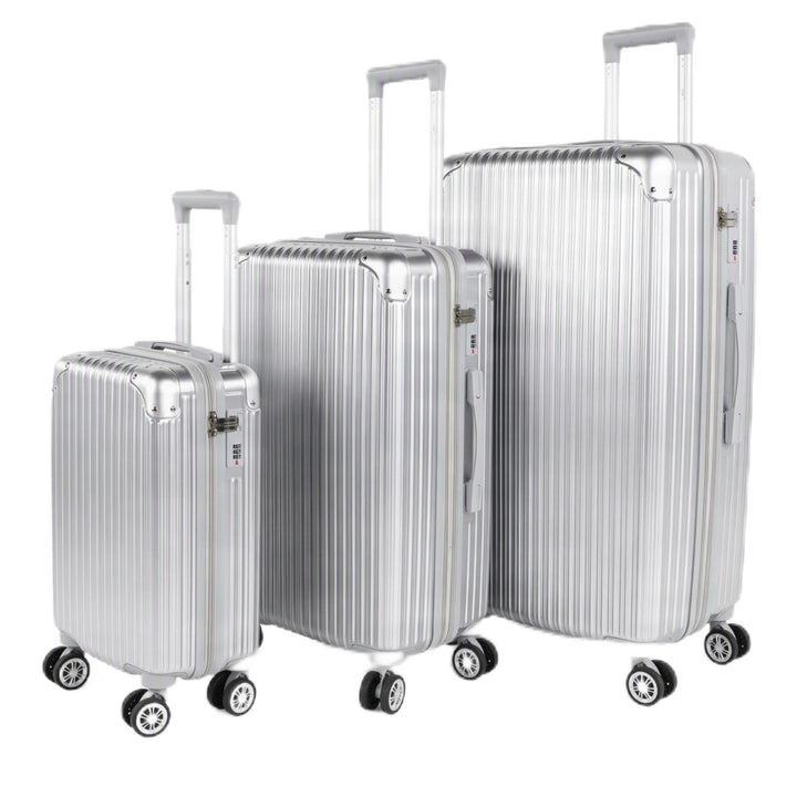 ABS-Hartschalen-Kofferset 3-teilig Silber-Grau Alu-Optik
