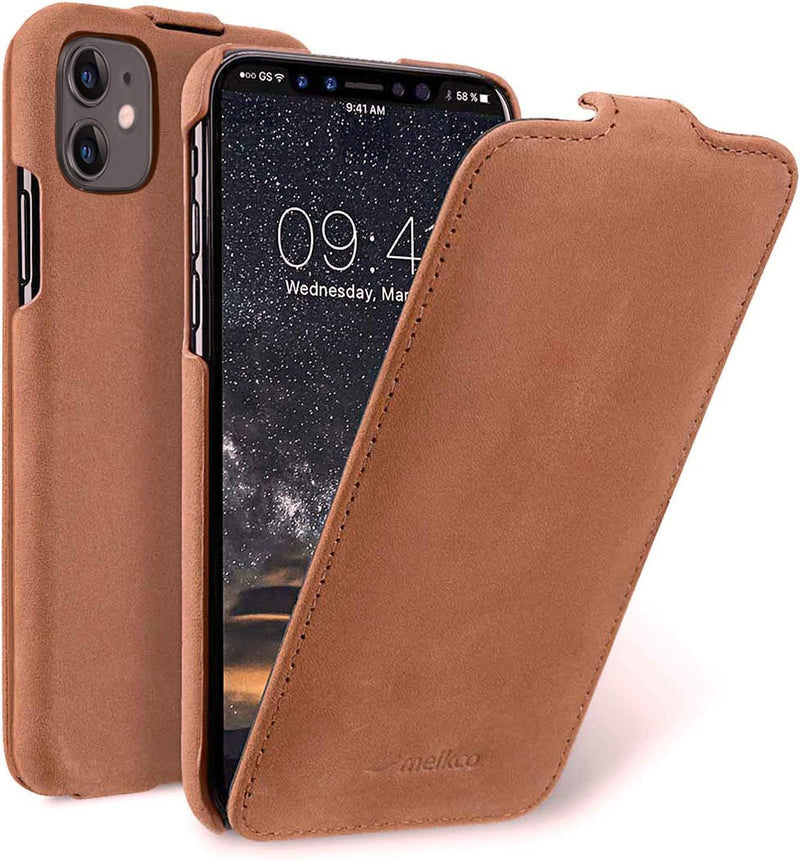 Hülle passend für Apple iPhone 11 (6,1 Zoll), Handyhülle mit echtem Leder, Flip-Case, Schutzhülle kl