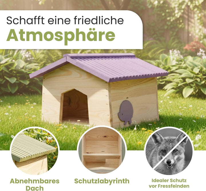 PATKAR Igelhaus Winterfest mit Boden - Premium Igelfutterhaus (Made in Europe) - Labyrintheingang ge