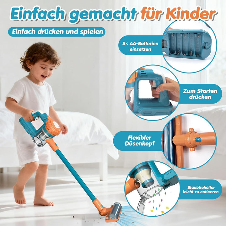 VARANO Spielzeug-Staubsauger für Kinder, Kinderstaubsauger mit echter Funktion, Staubsauger-Spielzeu