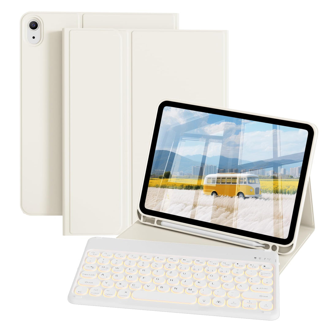 Hülle mit Tastatur für iPad A16 11/10 Generation (2025/2022, 11/10.9 Zoll), 7 Farben Beleuchtete Abn