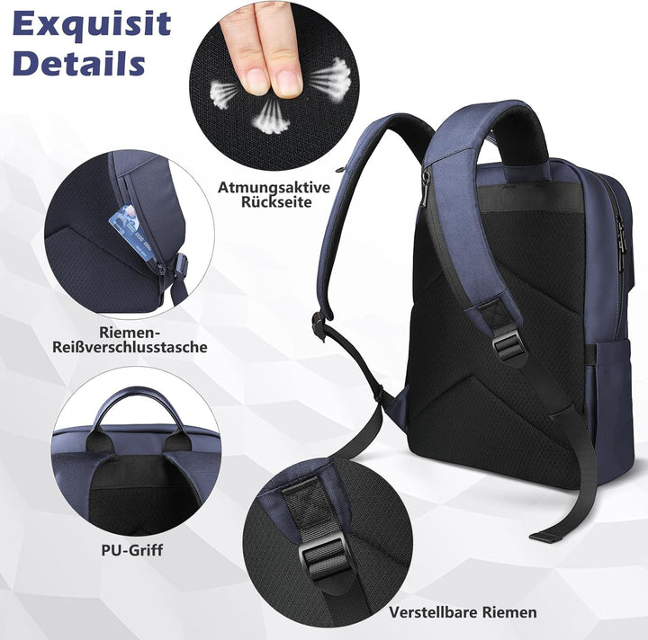 hk Slim Laptop Business Rucksack Herren Damen, rucksack mit 15,6 Zoll laptopfach Wasserdicht, Tagesr