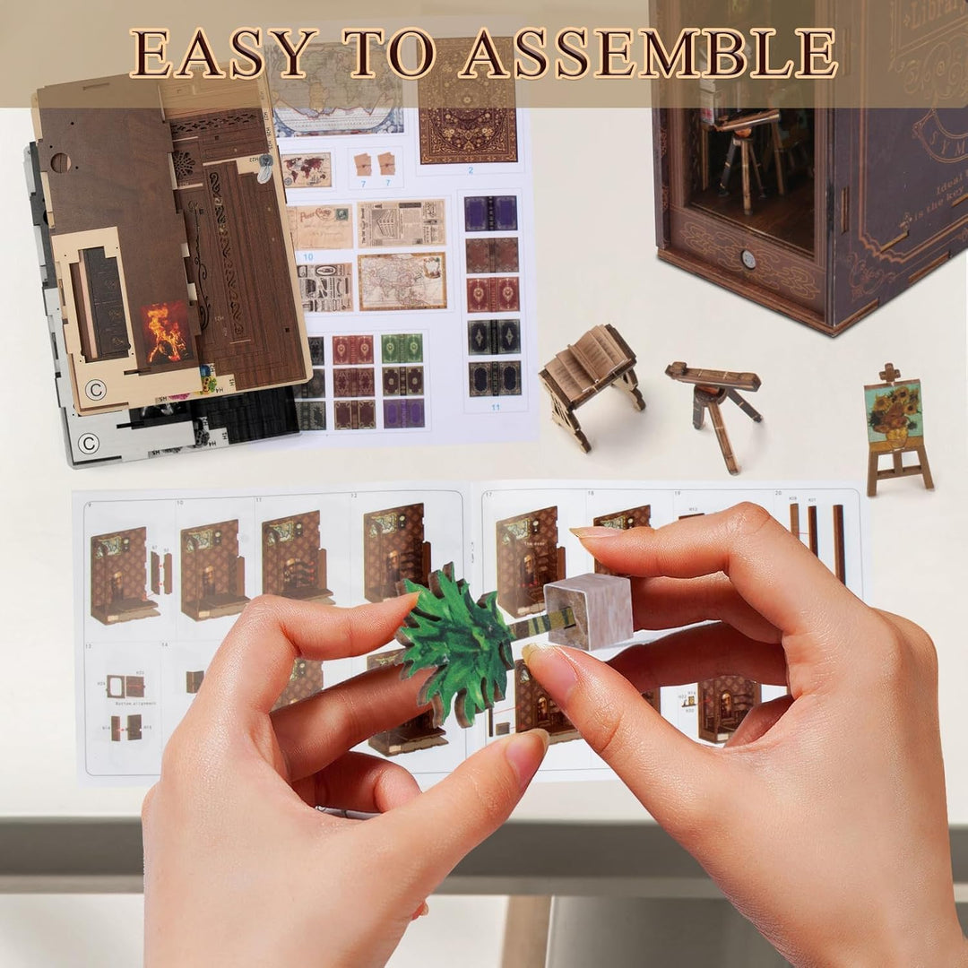 CRIOLPO Book Nook Kit-DIY Puppenhaus Holz Haus, Buch Ecke Miniatur Kit für Erwachsene Teens, 3D Holz