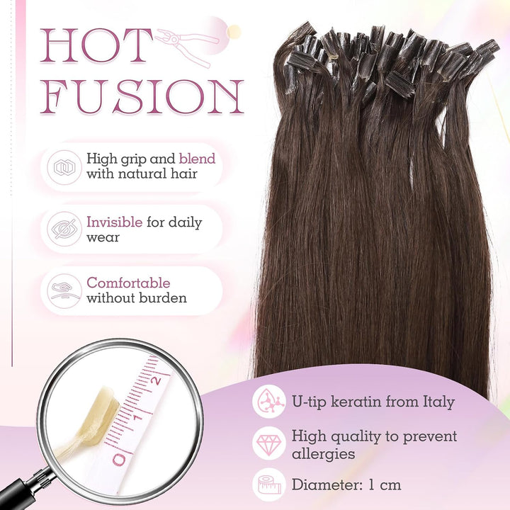 Elailite Bondings Extensions Echthaar Braun 25 Strähnen 25g U Tip Haarverlängerung Glatt 50cm 