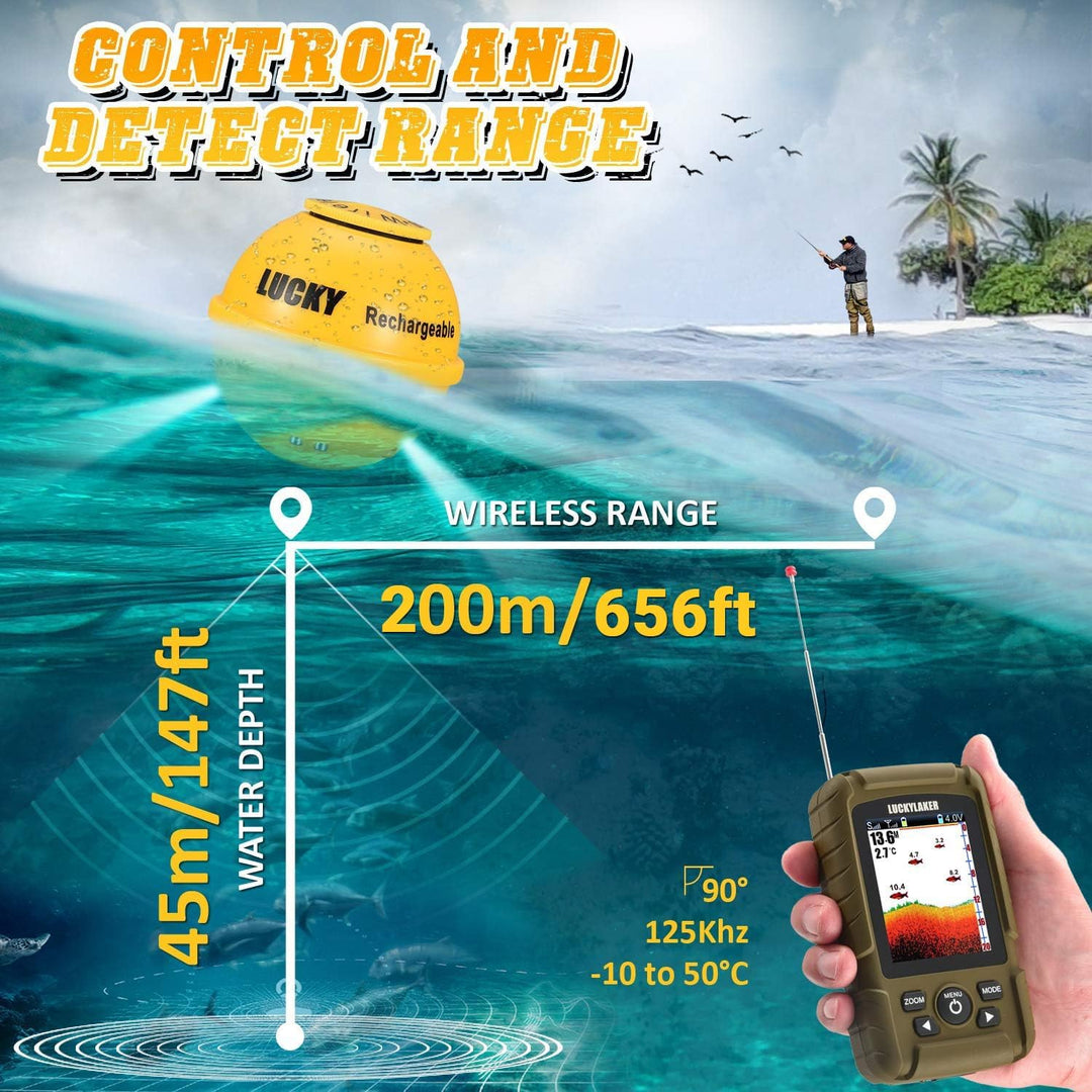 LUCKY Tragbarer Sonar Fischfinder Bootstiefe Fischen Fischfinder Wasserdichter Handheld Kabellos Ang
